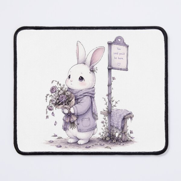 Item preview, Cute Bunny Waiting in Purple Coat - Sad Pastel Lilac Aesthetic  designed and sold by ChubbyGoong.