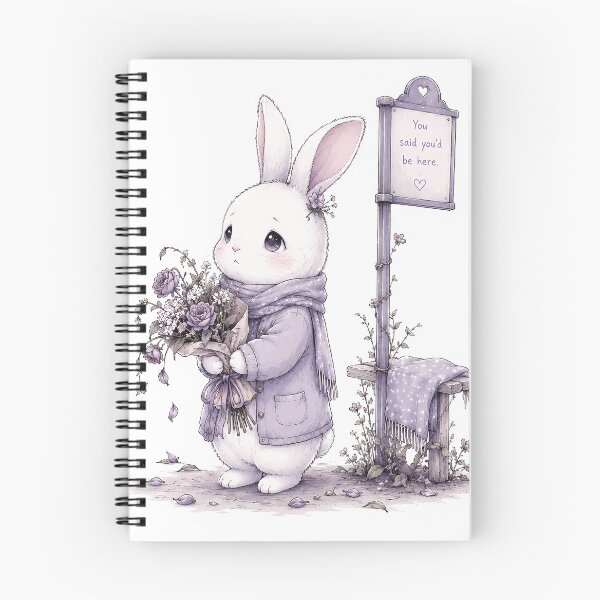 Item preview, Cute Bunny Waiting in Purple Coat - Sad Pastel Lilac Aesthetic  designed and sold by ChubbyGoong.