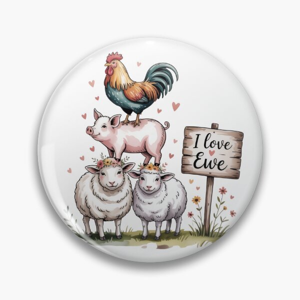 Item preview, Whimsical Faux Watercolor I Love Ewe Farm Art - Cute Barnyard Animals Stack Design designed and sold by Picasfarmer.