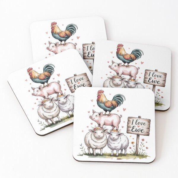 Item preview, Whimsical Faux Watercolor I Love Ewe Farm Art - Cute Barnyard Animals Stack Design designed and sold by Picasfarmer.