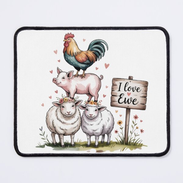 Item preview, Whimsical Faux Watercolor I Love Ewe Farm Art - Cute Barnyard Animals Stack Design designed and sold by Picasfarmer.