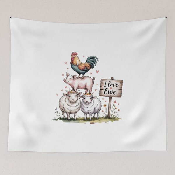 Item preview, Whimsical Faux Watercolor I Love Ewe Farm Art - Cute Barnyard Animals Stack Design designed and sold by Picasfarmer.