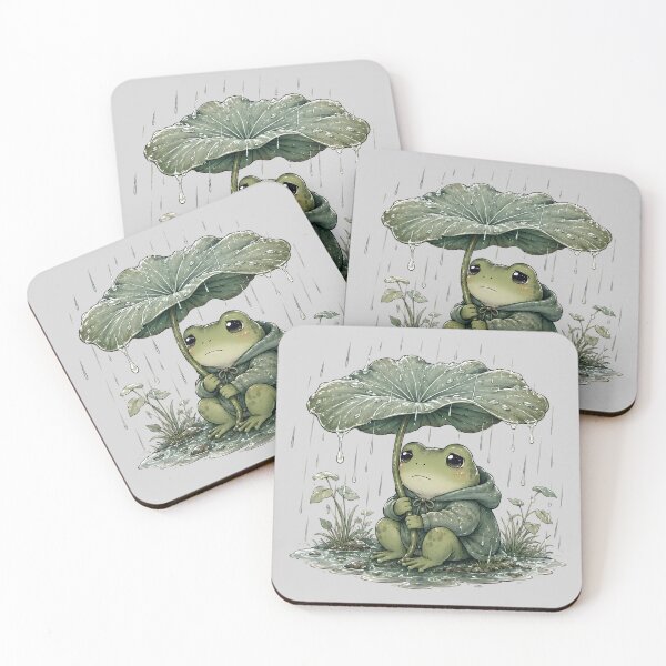 Item preview, Cute Frog in Hoodie under Leaf Rain - Sad Kawaii Goblincore  designed and sold by ChubbyGoong.