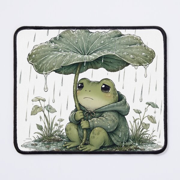 Item preview, Cute Frog in Hoodie under Leaf Rain - Sad Kawaii Goblincore  designed and sold by ChubbyGoong.