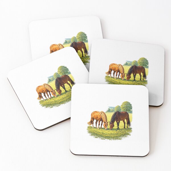 Item preview, Two Horses Grazing on the field designed and sold by AcmsArtShop.