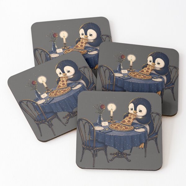 Item preview, Cute Penguin Eating Pizza Alone - Sad Kawaii Introvert Dinner  designed and sold by ChubbyGoong.