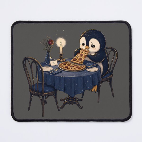 Item preview, Cute Penguin Eating Pizza Alone - Sad Kawaii Introvert Dinner designed and sold by ChubbyGoong.