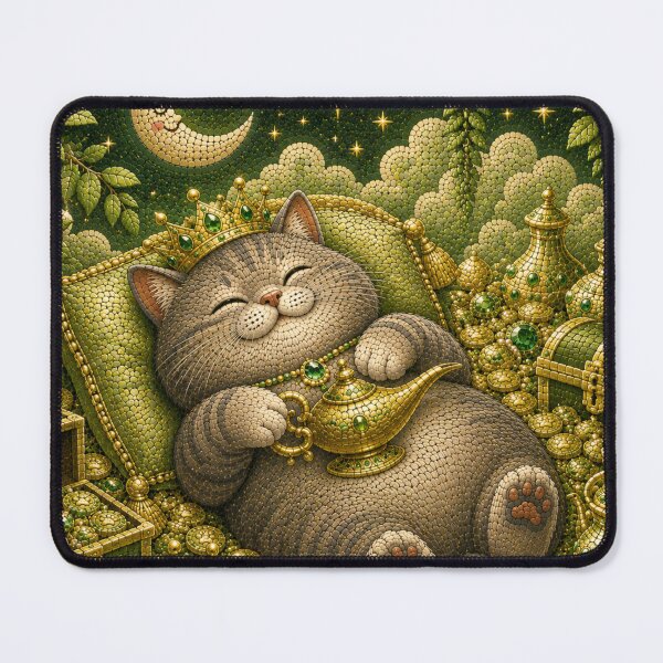 Item preview, Happy Chonky Gray Cat Treasure Dreamscape Mosaic Art designed and sold by Mindworx21.