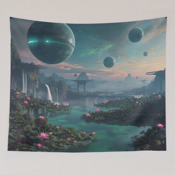 Item preview, Orbital Water Garden Fantasy Sci-Fi Landscape designed and sold by Luminous Wilds.