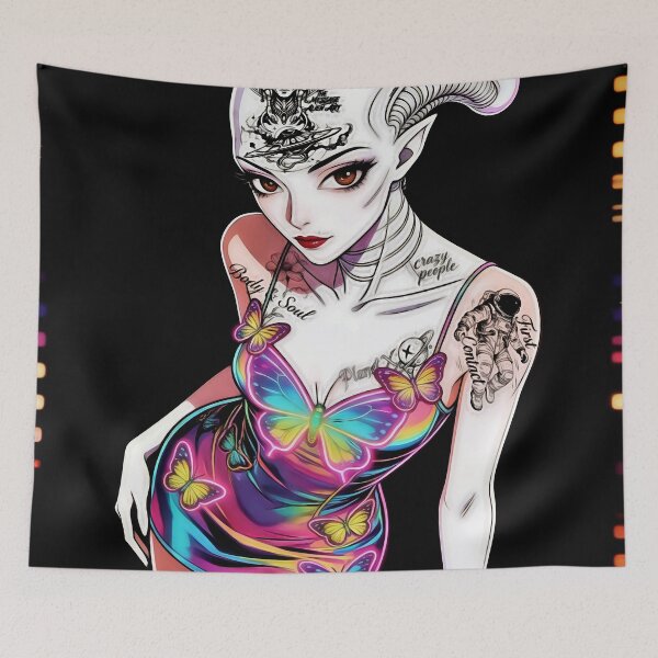Item preview, 90s Retro Cinematic Alien Girl Rainbow Butterfly Dress designed and sold by Hen-C-Art.