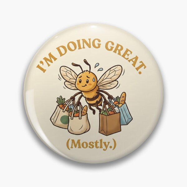 Item preview, I'm Doing Great Mostly Funny Honeybee Grocery Run Tote Bag Design designed and sold by GridAura.