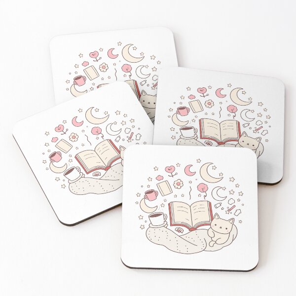 Item preview, Cozy Reading Cat Aesthetic | Cute Book Lover Moon & Coffee Illustration designed and sold by Hansonq.