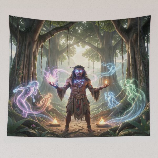 Item preview, Mystical Melanesian shaman in a sacred banyan grove full of ancient spiritual energy designed and sold by FotoworldEdel.