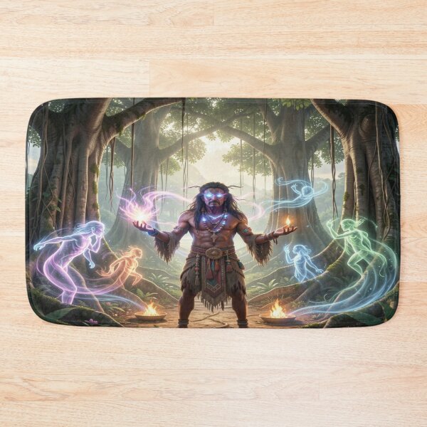 Item preview, Mystical Melanesian shaman in a sacred banyan grove full of ancient spiritual energy designed and sold by FotoworldEdel.