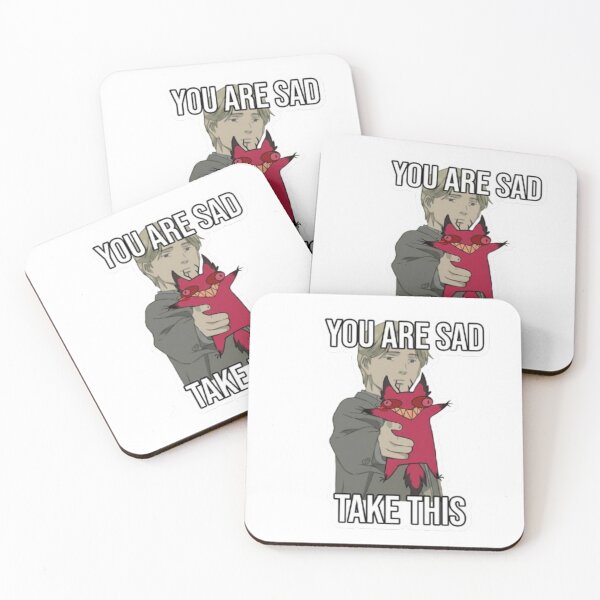Item preview, Hazbin Hotel Cursed Cat Alastor You Are Sad Take This Meme Sticker designed and sold by StudioIzmir.