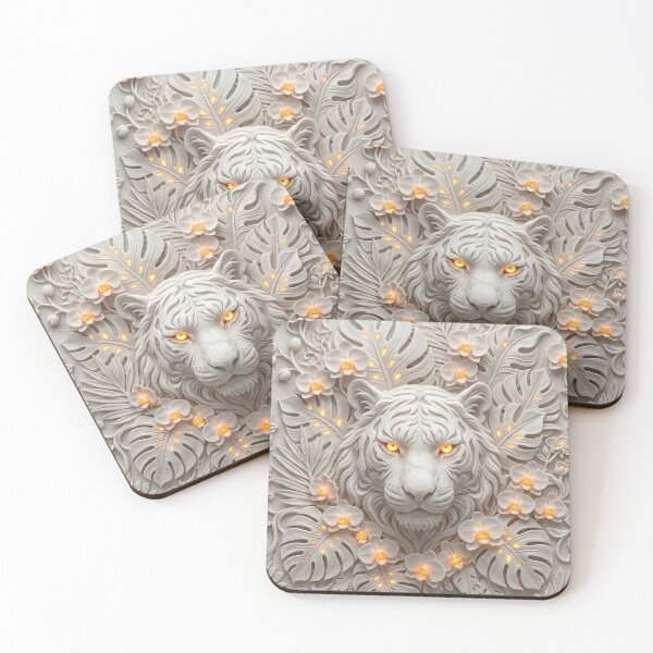 Item preview, White Tiger Flowers and Leaves Relief designed and sold by AnnArtshock.