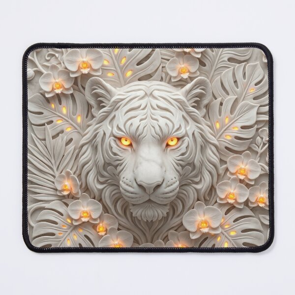Item preview, White Tiger Flowers and Leaves Relief designed and sold by AnnArtshock.