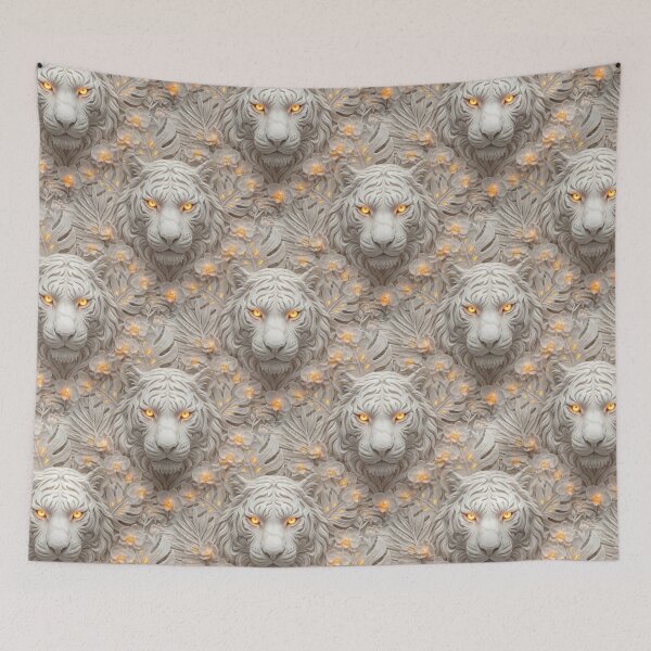 Item preview, White Tiger Flowers and Leaves Relief designed and sold by AnnArtshock.