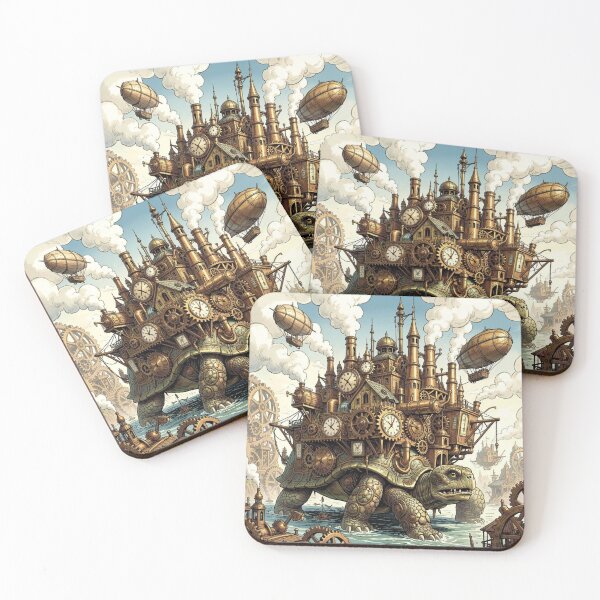Item preview, A vibrant steampunk metropolis on the back of an ancient colossal turtle with airship docks. designed and sold by FotoworldEdel.
