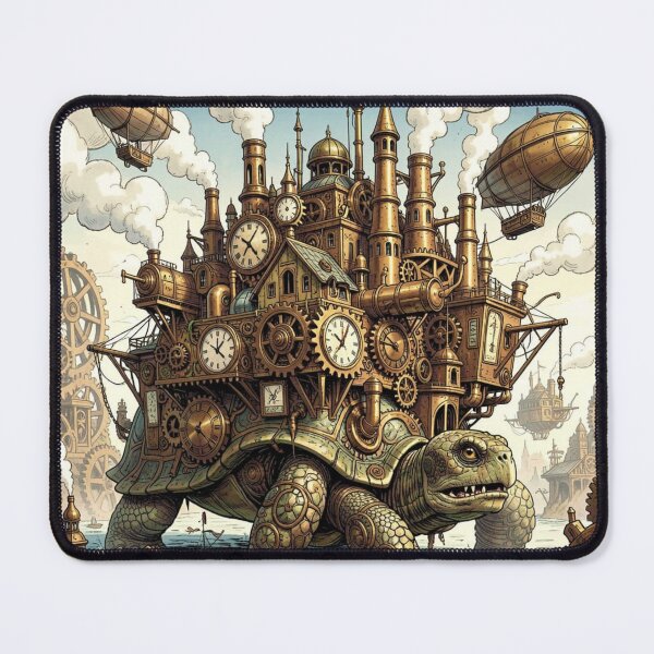 Item preview, A vibrant steampunk metropolis on the back of an ancient colossal turtle with airship docks. designed and sold by FotoworldEdel.