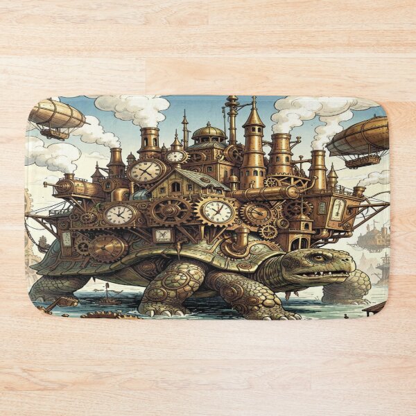 Item preview, A vibrant steampunk metropolis on the back of an ancient colossal turtle with airship docks. designed and sold by FotoworldEdel.