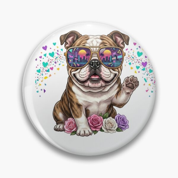 Item preview, Funny Retro Bulldog with Heart Confetti and 90s Sunset Vibes designed and sold by Lucinda86.