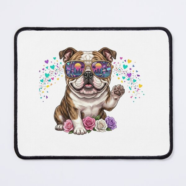 Item preview, Funny Retro Bulldog with Heart Confetti and 90s Sunset Vibes designed and sold by Lucinda86.