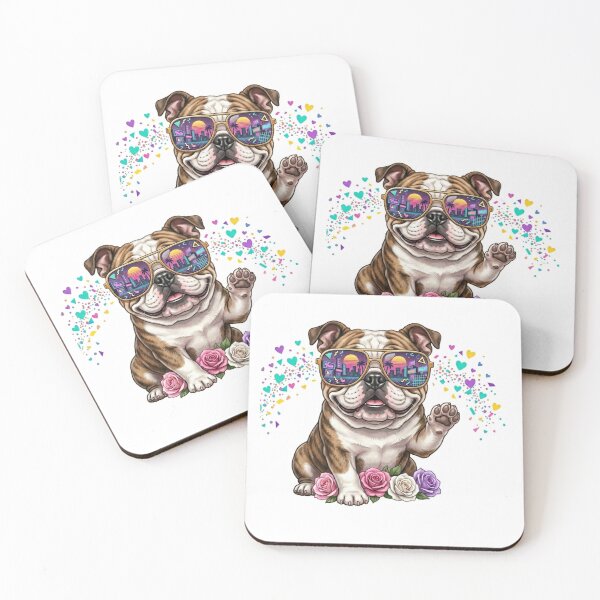 Item preview, Funny Retro Bulldog with Heart Confetti and 90s Sunset Vibes designed and sold by Lucinda86.