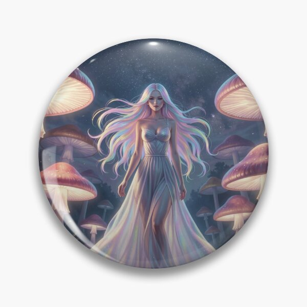 Item preview, Ethereal woman under a starry sky in a field of giant, luminous mushrooms, full of magical atmosphere. designed and sold by FotoworldEdel.