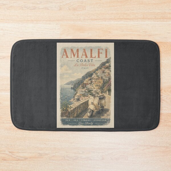 Item preview, Amalfi Coast Vintage Travel Poster T-Shirt | La Dolce Vita Italy Vespa Retro Summer Tee designed and sold by ValentinaHramov.