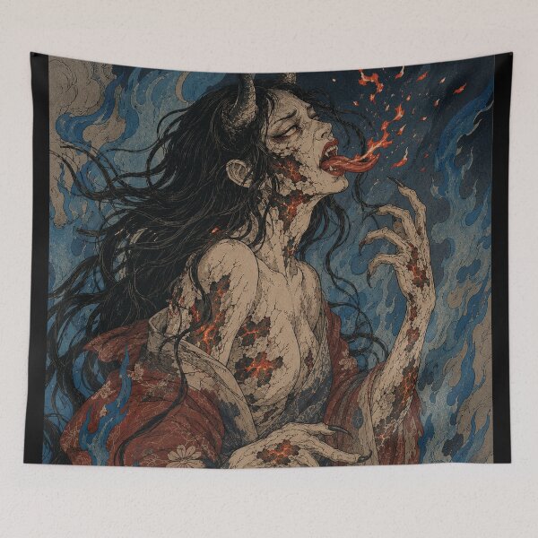 Item preview, Hannya Demon Flame-Born Wrath - Vintage Japanese Ukiyo-e Woodblock Print Style designed and sold by bapupa.