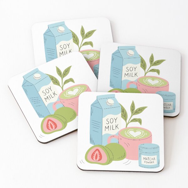 Item preview, Cute Matcha Teatime Aesthetic - Soy Milk & Strawberry Mochi designed and sold by AllaMashycheva.