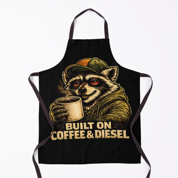 Item preview, Built On Coffee & Diesel Raccoon Trucker Vintage Workwear T-Shirt designed and sold by clockedoutwearshop.