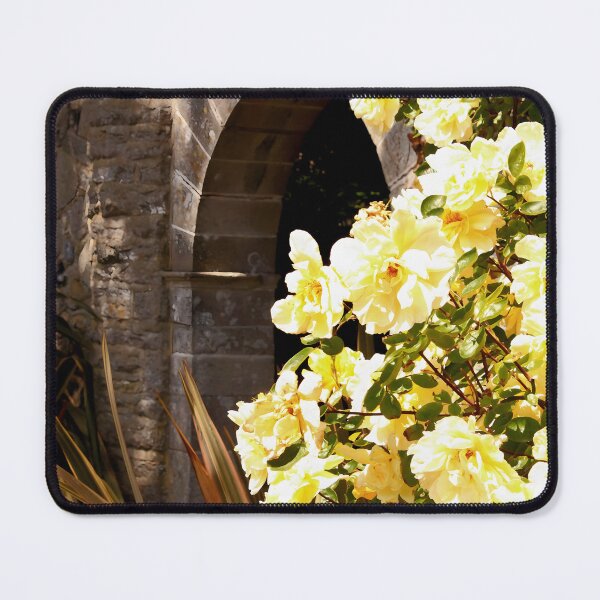 Item preview, Yellow climbing roses next to shaded brick arch designed and sold by KartaKabir.