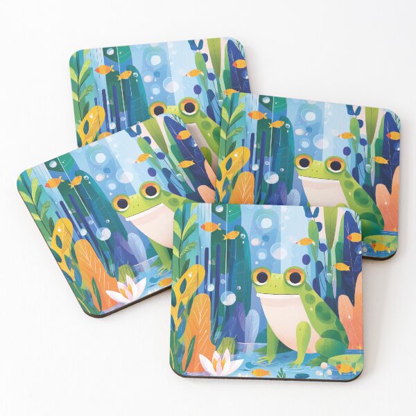 Item preview, Cute Green Frog in Vibrant Tropical Pond designed and sold by AMIDATORA.
