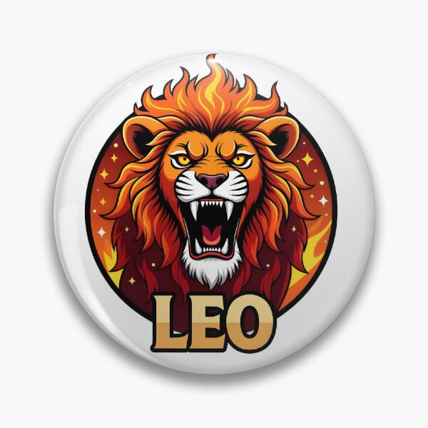 Item preview, Fierce Leo Zodiac Fire Lion Badge designed and sold by Zodiac Celestial Art.