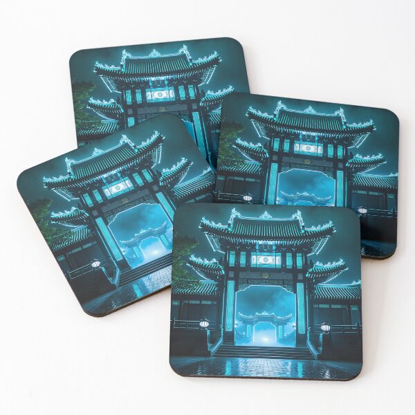 Item preview, Neo-Goryeo Cyber Citadel: Neon Cyan Fortress Gate designed and sold by CuteSlothWorld.