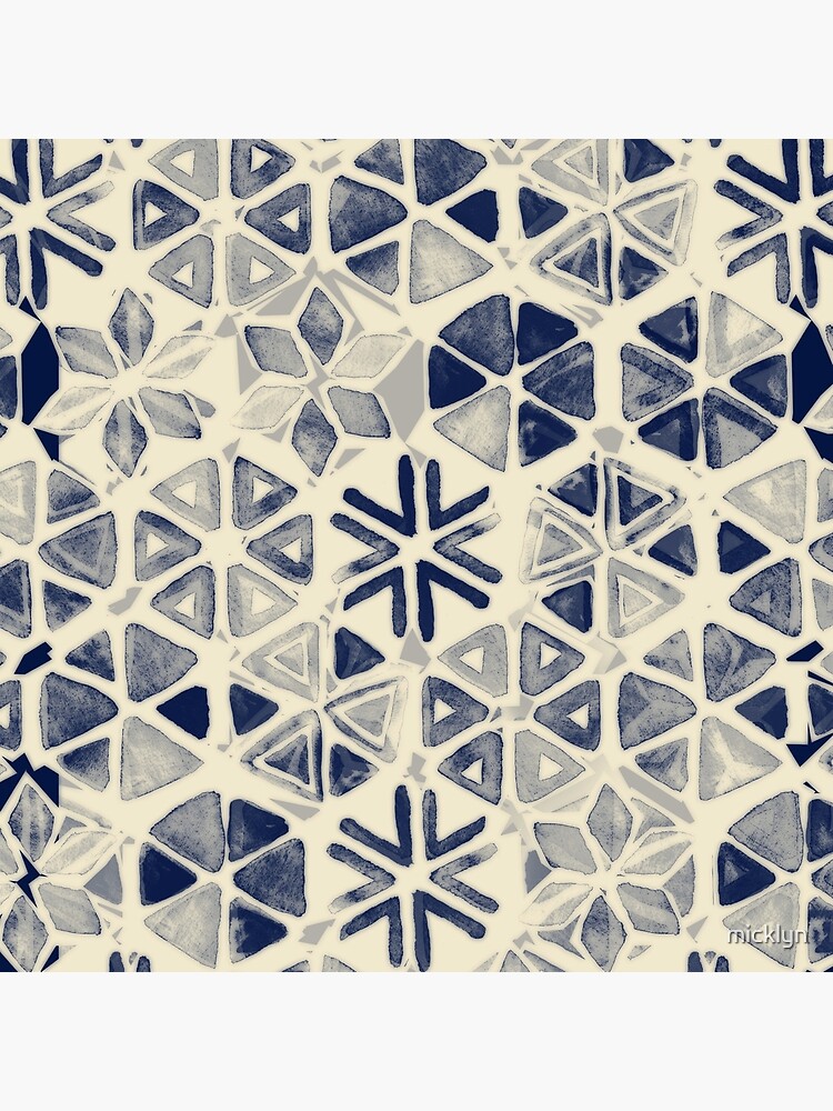 Hand Painted Triangle & Honeycomb Ink Pattern - indigo & cream by micklyn
