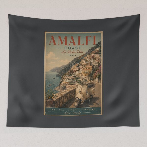 Item preview, Amalfi Coast Vintage Travel Poster | La Dolce Vita Italy Vespa Retro Summer designed and sold by ValentinaHramov.