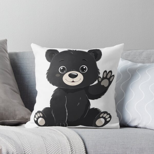 Item preview, Cute Baby Black Bear Cub Sticker - Kawaii Chibi Teddy Bear Print Waving Paw Aesthetic Black Background Nursery Wall Art designed and sold by BestChoiceService.