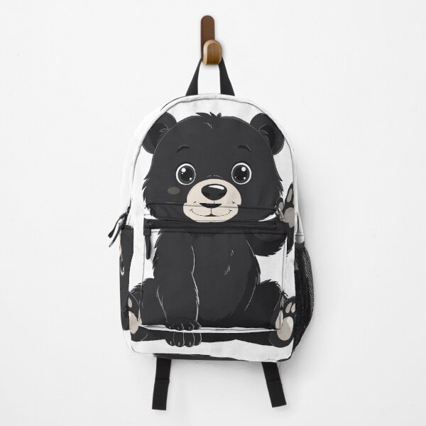 Item preview, Cute Baby Black Bear Cub Sticker - Kawaii Chibi Teddy Bear Print Waving Paw Aesthetic Black Background Nursery Wall Art designed and sold by BestChoiceService.