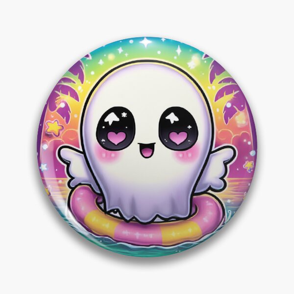 Item preview, Cute Ghost Pool Float Summerween Lisa Frank Inspired Sticker designed and sold by InkAndGloom.