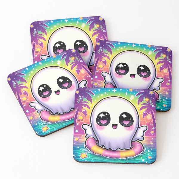 Item preview, Cute Ghost Pool Float Summerween Lisa Frank Inspired Sticker designed and sold by InkAndGloom.