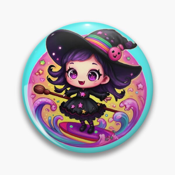 Item preview, Lisa Frank Inspired Witch Surfing Summerween Rainbow Gothic Sticker designed and sold by InkAndGloom.
