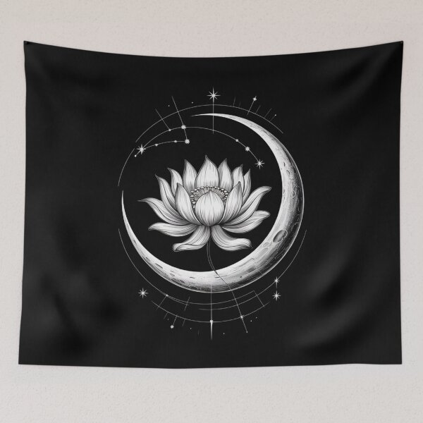 Item preview, Celestial Crescent Moon & Flower - Fine Line Art - Mystical White Graphic designed and sold by Design_Your_Day.