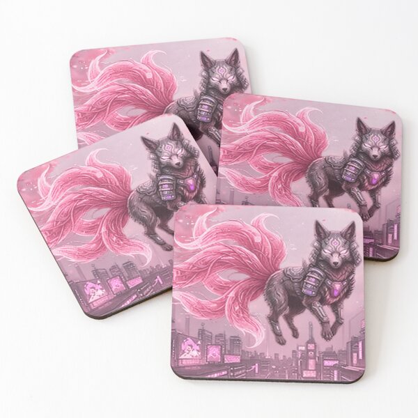 Item preview, Cyberpunk Seven Tailed Fox Sakura – Pink Cherry Blossom Kitsune designed and sold by Neo Tokio.