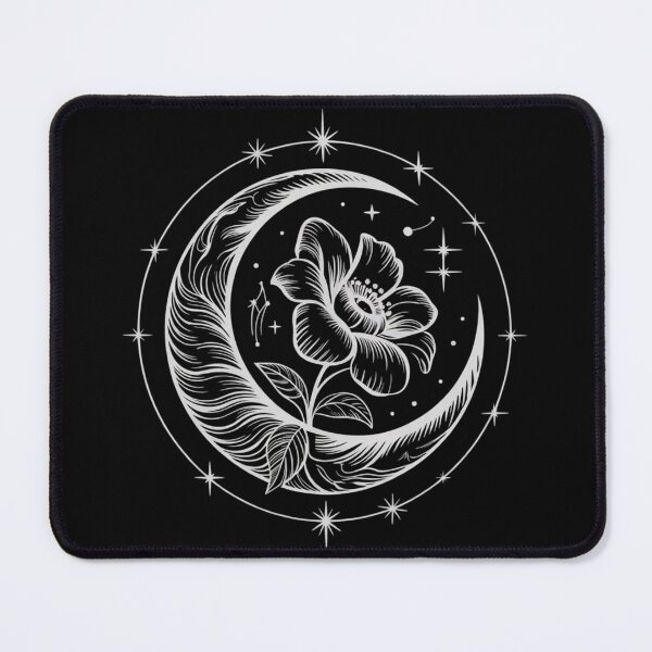 Item preview, Celestial Crescent Moon & Flower - Fine Line Art - Mystical White Graphic designed and sold by Design_Your_Day.