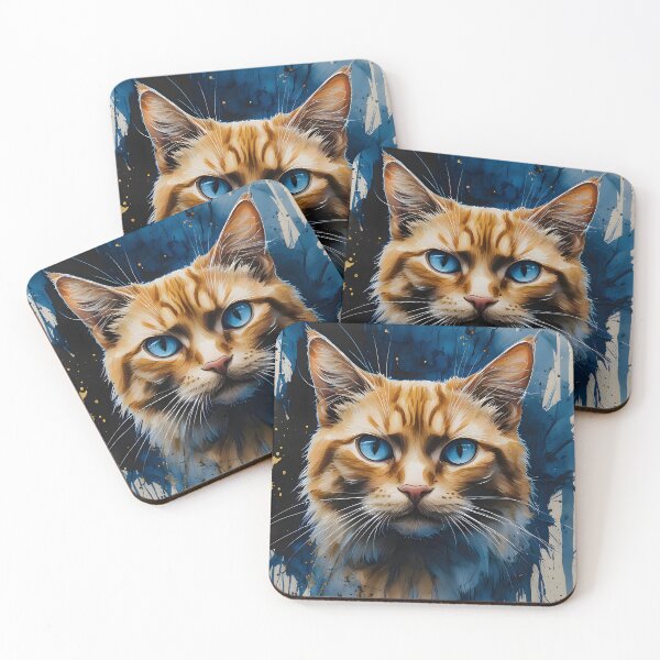 Item preview, Haunting Blue Eyed Ginger Cat Watercolor Splatter Art designed and sold by Paulocdias.