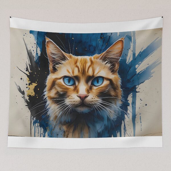 Item preview, Haunting Blue Eyed Ginger Cat Watercolor Splatter Art designed and sold by Paulocdias.