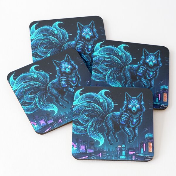 Item preview, Cyberpunk Seven Tailed Fox Cyan – Electric Teal Kitsune designed and sold by Neo Tokio.